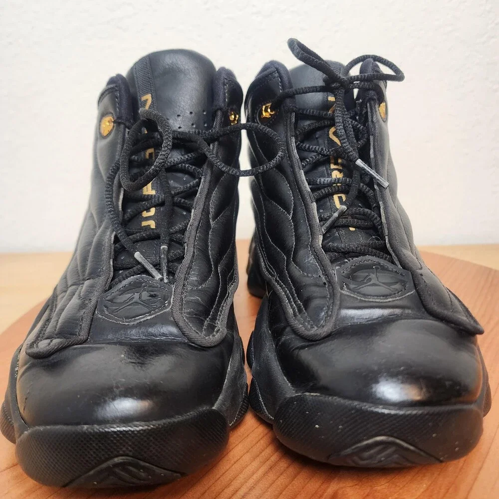Jordan Shoes Youth Size 6.5Y Black Gold Leather Basketball Sneakers 407484-010